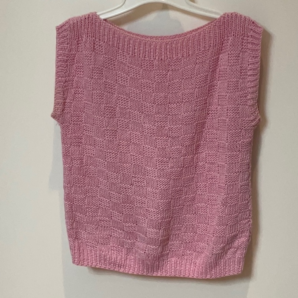 Handknit pink waffle knit sweater size small